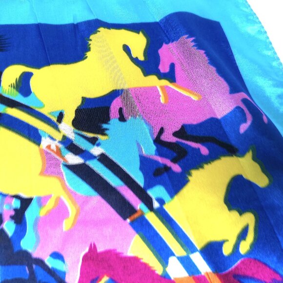 Scarf 19" x 19" Square Satin Horses print neckerchief - Picture 4 of 4
